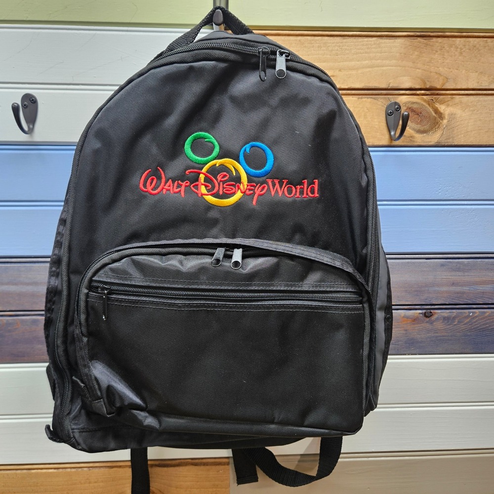 Walt Disney World Black Canvas Backpack Embroidered Mickey Ears Logo Vintage